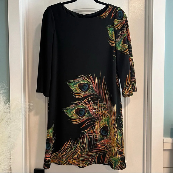 Muse Peacock Feather Design Mini Dress. Size 6. - Picture 2 of 11